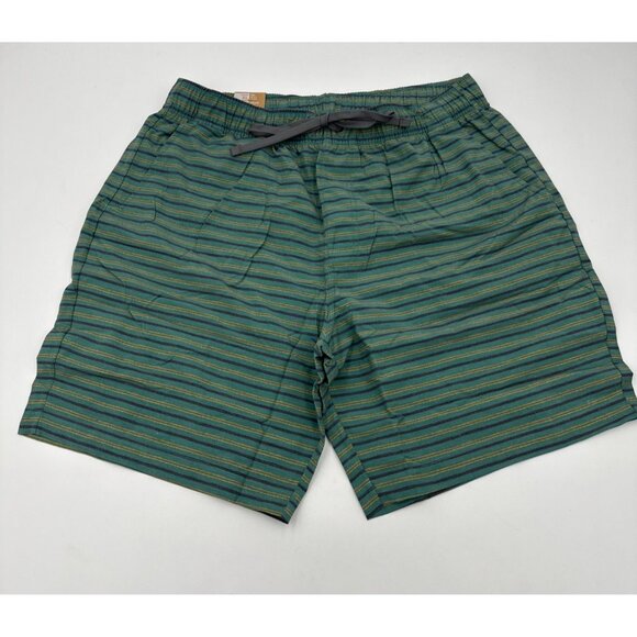 Prana Mens Shorts Striped Metric E Waist Boardshort Green Stripe Size XL New - Picture 1 of 11